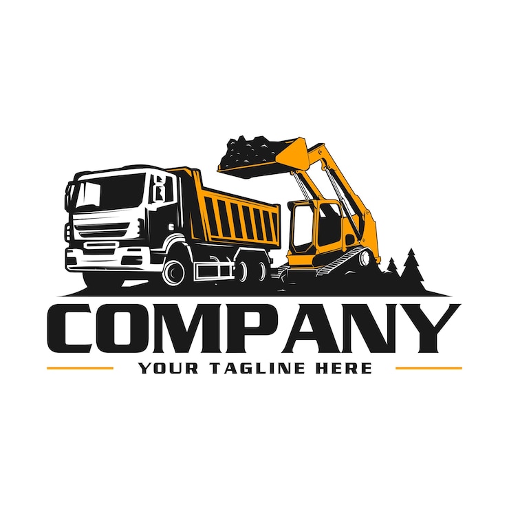 Vector dump truck and excavator logo