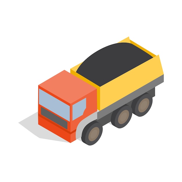 Dump truck icon in isometric 3d style on a white background