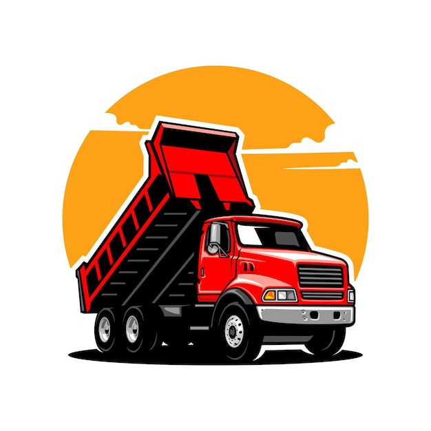 建設会社のダンプ トラックのロゴのベクトル。車両機器テンプレート ベクトル図