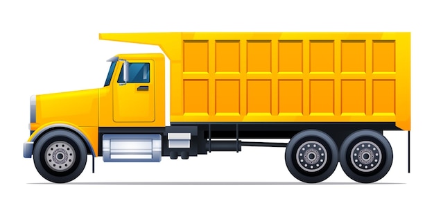 Dump truck side view vector cartoon illustration Heavy machinery construction vehicle