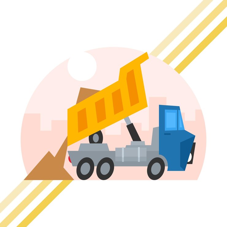 Vector dump truck unloading sand