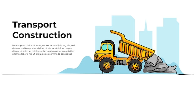 Dump truck vector illustration Modern banner in continuous line style design