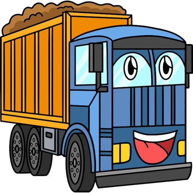 Dump truck with face vehicle cartoon clipart