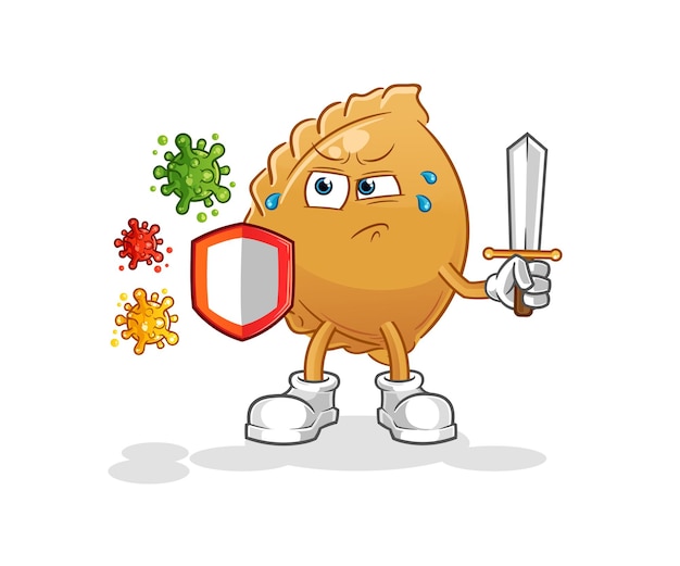 Dumpling against viruses cartoon. cartoon mascot vector