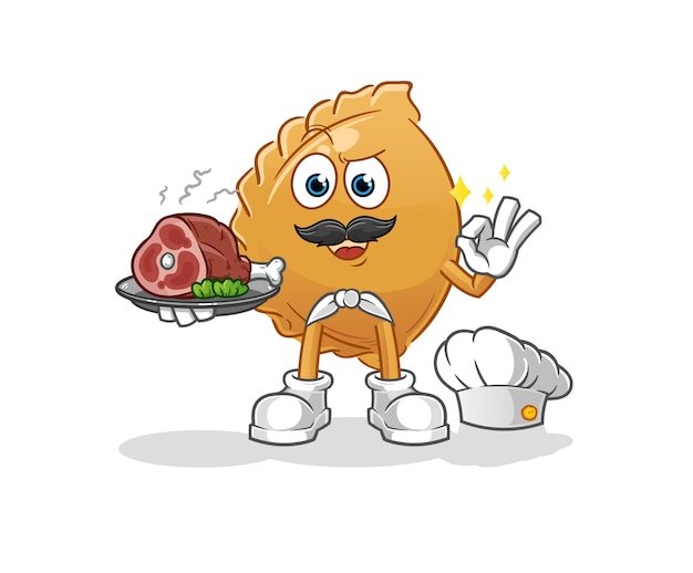 Dumpling chef with meat mascot. cartoon vector