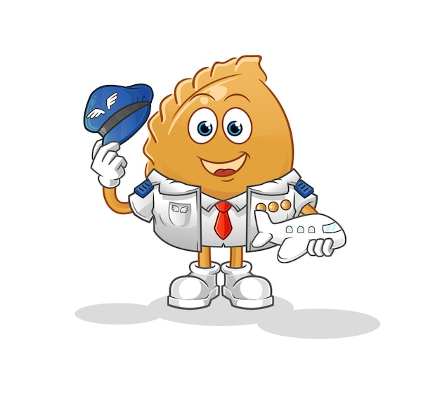 Dumpling pilot mascot. cartoon vector