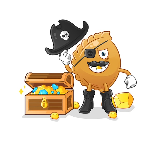 Dumpling pirate with treasure mascot. cartoon vector