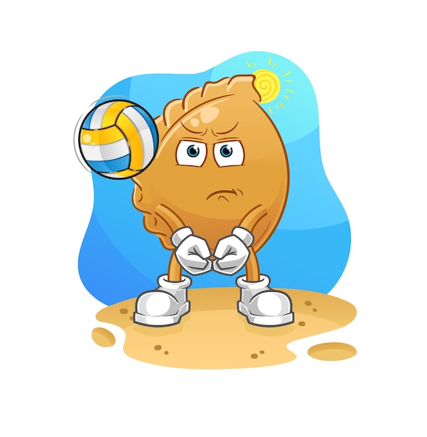 Dumpling play volleyball mascot. cartoon vector