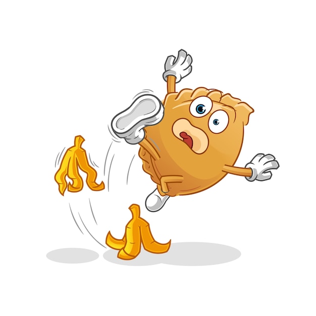 dumpling slipped on banana. cartoon mascot vector