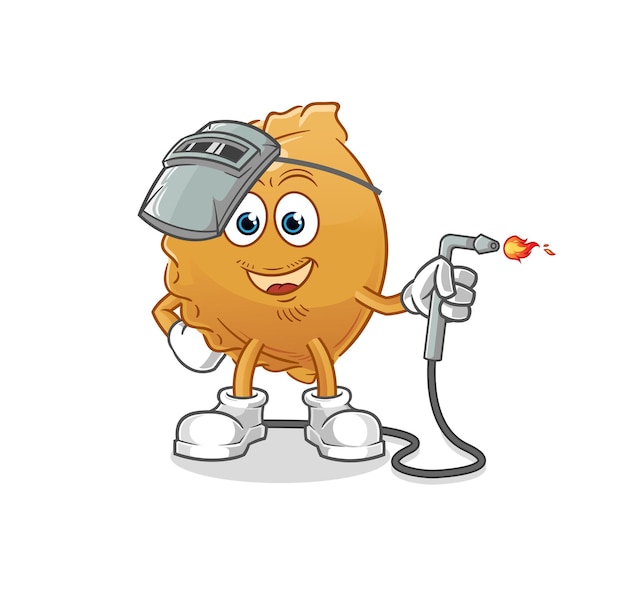 Dumpling welder mascot. cartoon vector