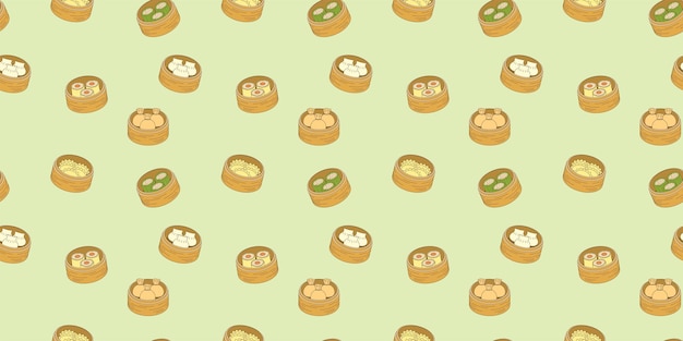 Dumplings Chinees eten naadloze patroon platte ontwerp Doodle