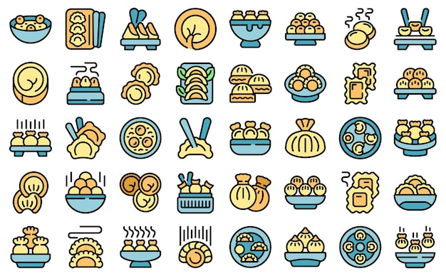 Dumplings icons set vector color flat