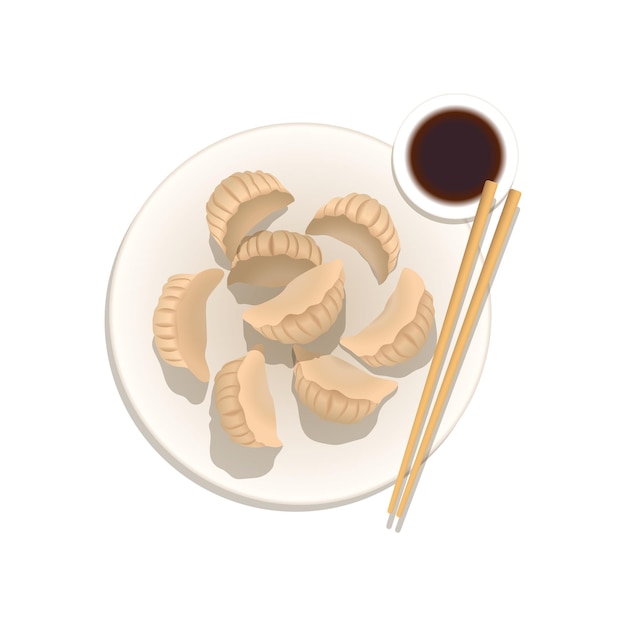 Vector dumplings, schotel van de chinese keuken, aziatisch eten, vectorillustratie