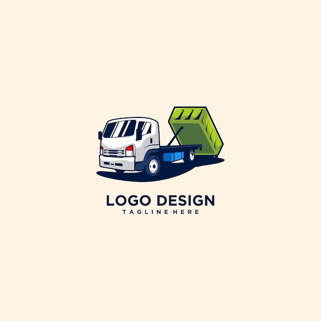 dumpster truck logo design illustration
