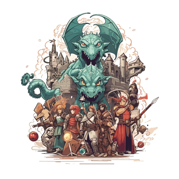 Dungeons dragons vector on white background