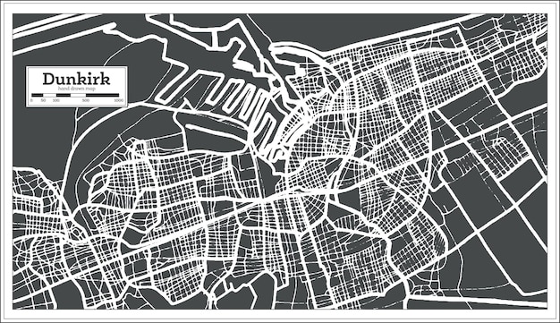 Mappa della città di dunkerque francia in stile retrò. mappa di contorno. illustrazione di vettore.