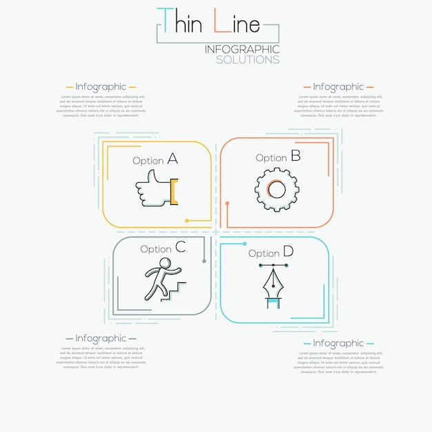 Dunne lijn minimale infographics sjabloon voor 4 opties