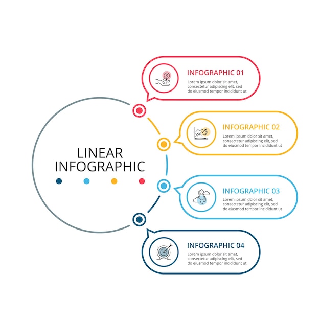 Dunne lijn plat stroomdiagram voor infographic sjabloon voor diagram met 4 optiedelen of processen