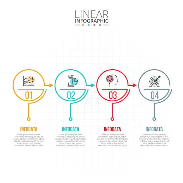 Dunne lijn platte elementen voor infographic bedrijfsconcept met 4 processen datavisualisatie