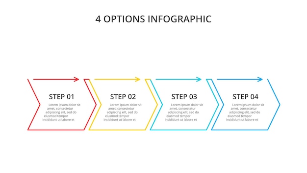 Dunne lijn platte pijlen voor infographic. Bedrijfsconcept met 4 opties, onderdelen, stappen of processen.