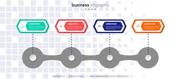Dunne lijn platte proces business infographic met 4 opties pijlen lineaire vectorelementen voor pre