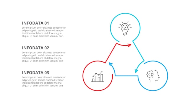 Vector dunne lijn vlakke driehoek voor infografie sjabloon voor diagram met 3 opties stappen of processen