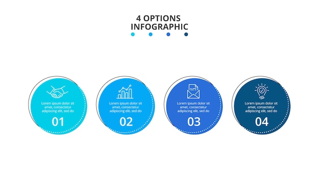 Dunne lijnen met 4 kleurencirkels. infografische elementen. zakelijke sjabloon voor presentatie.