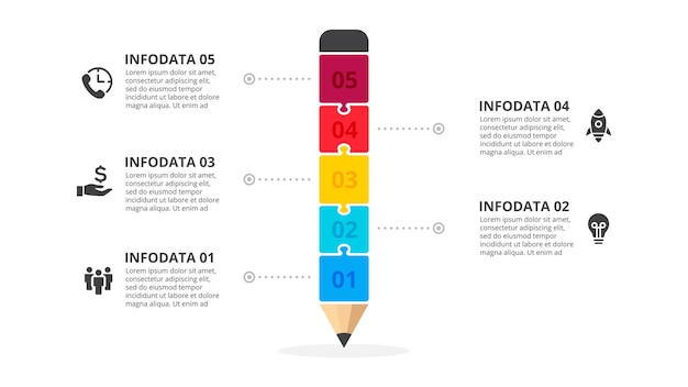 Dunne lijnen met pijlen infographic met 5 opties of stappen.