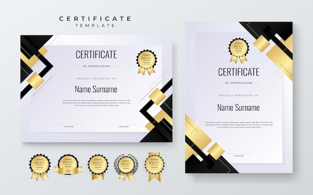 Duotone black gold and white diploma certificate template in premium style