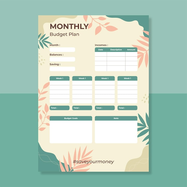 Duotone hand drawn budget planner template design