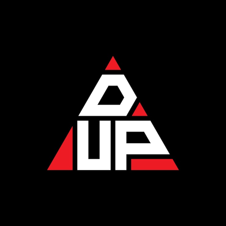Vector dup 三角形字母标志设计与三角形设计 dup三角形标志设计 单体 dup 三边形矢量标志模板与红色 dup 三方形标志 简单优雅和豪华的标志