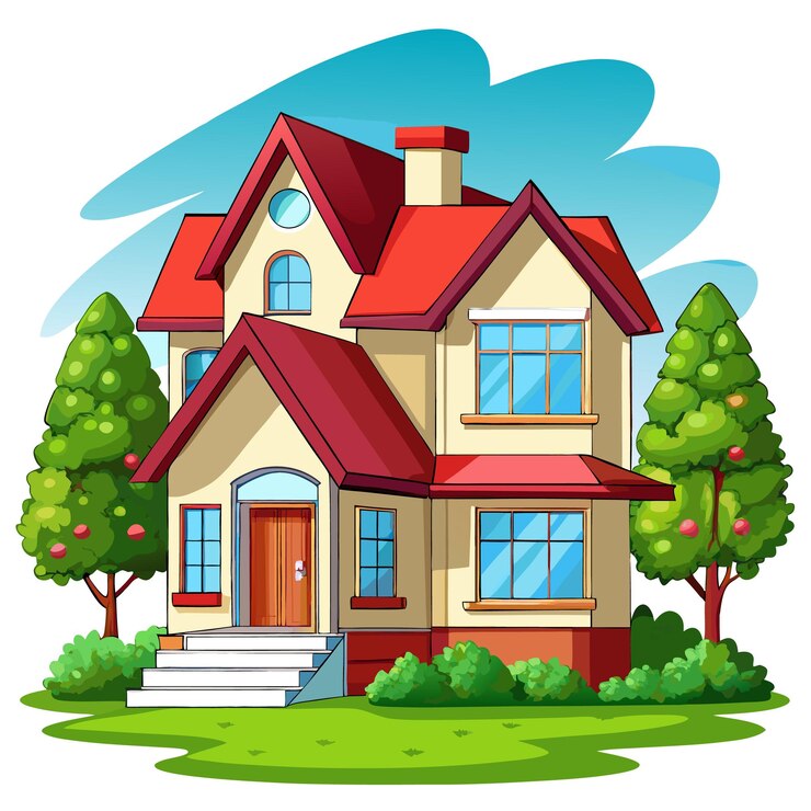 वेक्टर duplex home vector illustration in a kids drawing style on white background