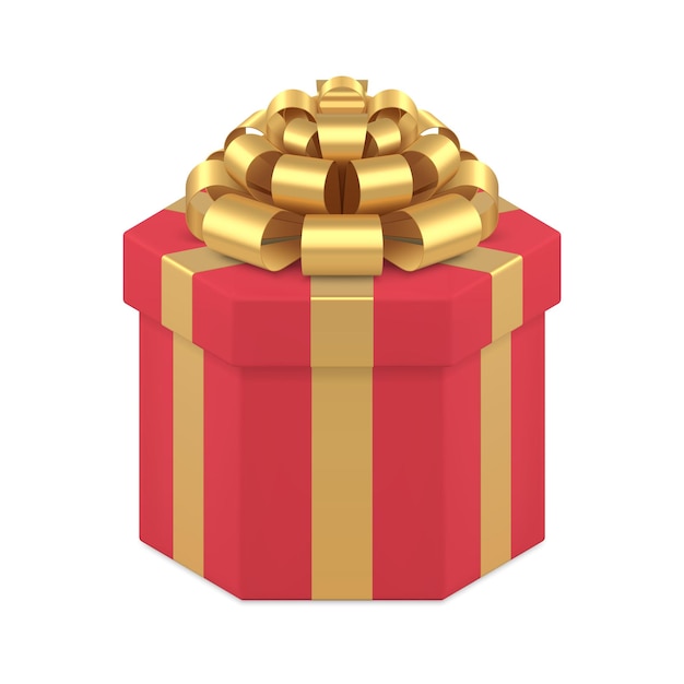 Dure gewenste kerstcadeau in luxe verpakte rode geschenkdoos voor romantische felicitaties 3D-sjabloon vectorillustratie. Realistisch zeshoekig kartonnen pakket voor het begroeten van kerstvakantie geïsoleerd