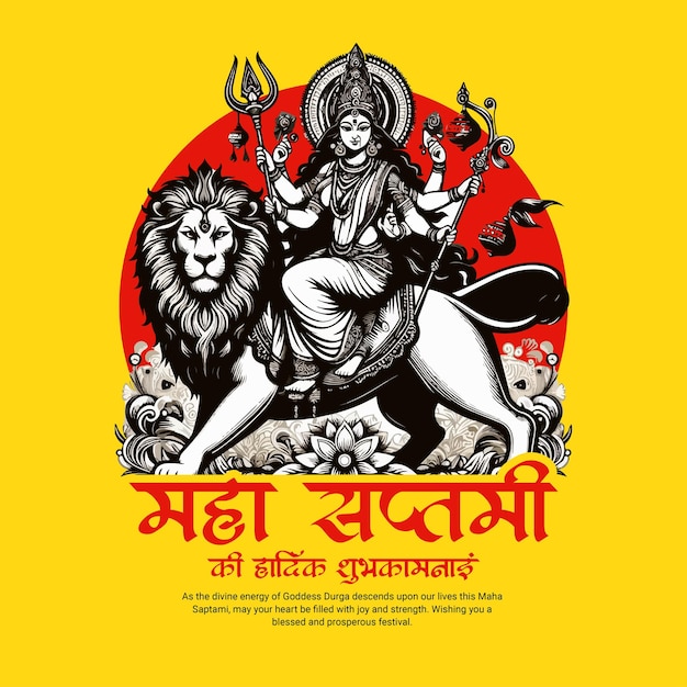 durga ashtami with maa durga maha saptami festival celebration social media post banner template