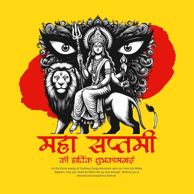 durga ashtami with maa durga maha saptami festival celebration social media post banner template