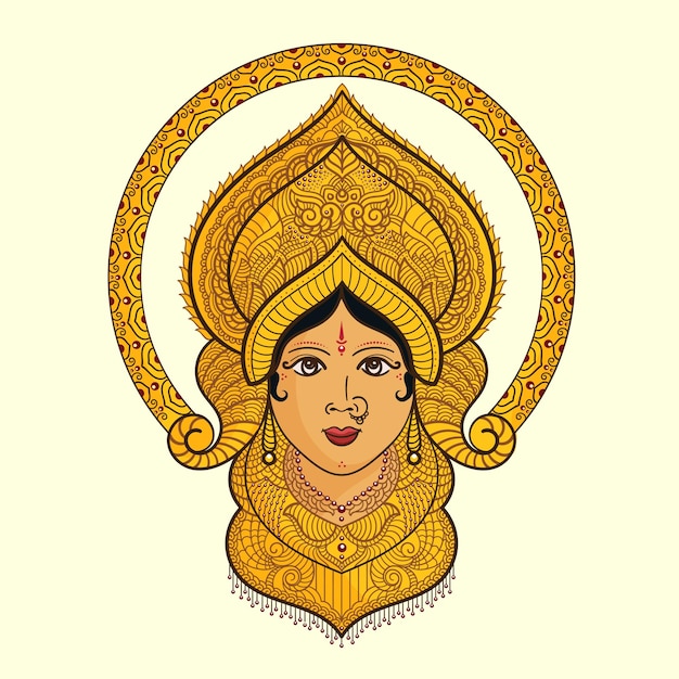 Durga Maa Happy durga puja vector hindu goddess durga face illustration Indian festival