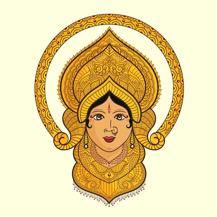 Vector durga maa happy durga puja vector hindu goddess durga face illustration indian festival