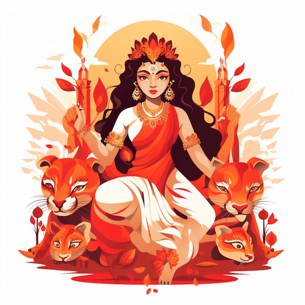 Durga puja drawing cartoon vector