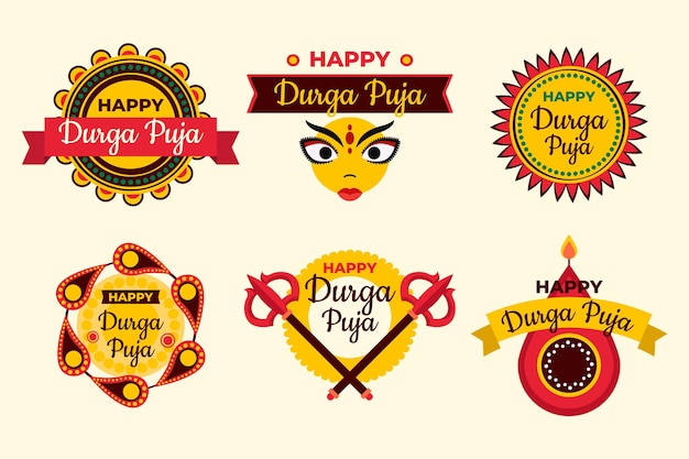 Vector durga puja festival labels