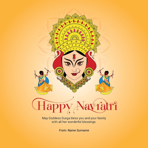 Vector durga puja - happy navratri festival celebration design post template