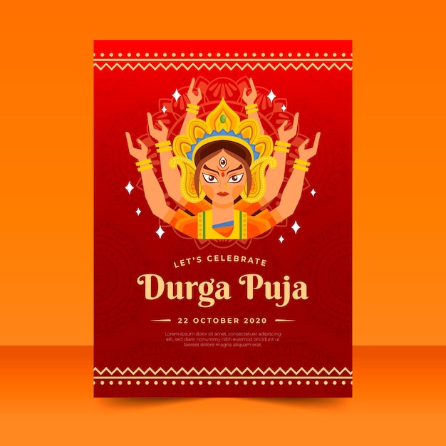 Vector durga-puja poster with hindu goddess