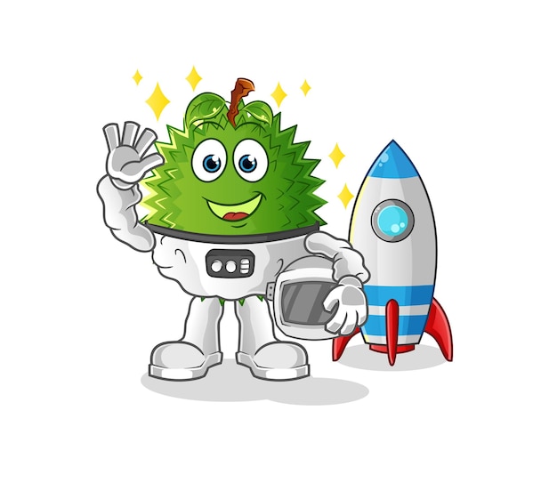 Durian astronaut waving character. cartoon mascot vector