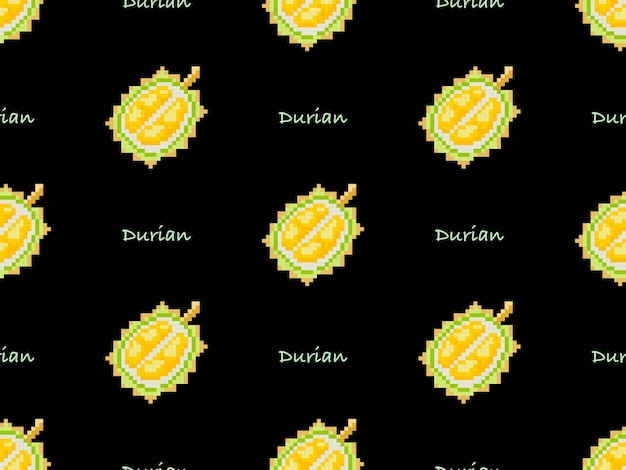 Durian cartoon character seamless pattern on black background Pixel style