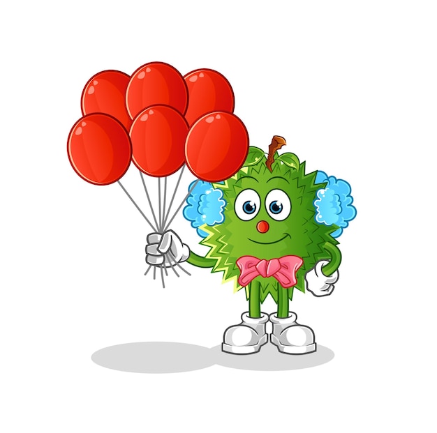 Durian clown with balloons vector. cartoon character