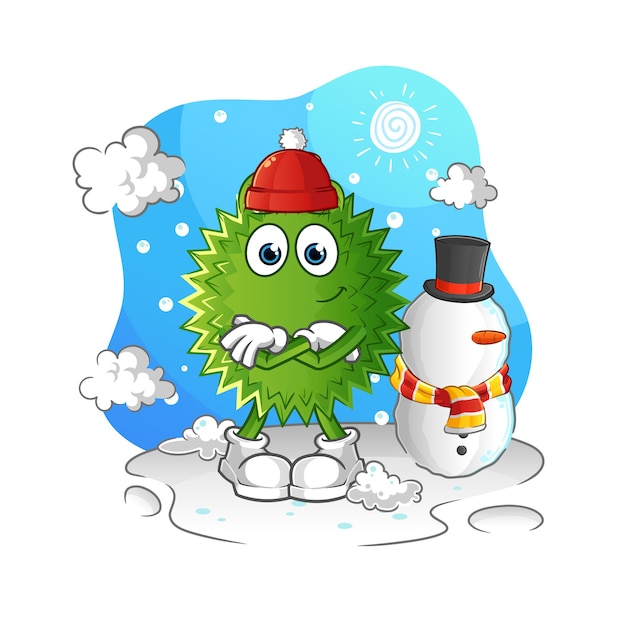 Durian in cold winter character. cartoon mascot vector