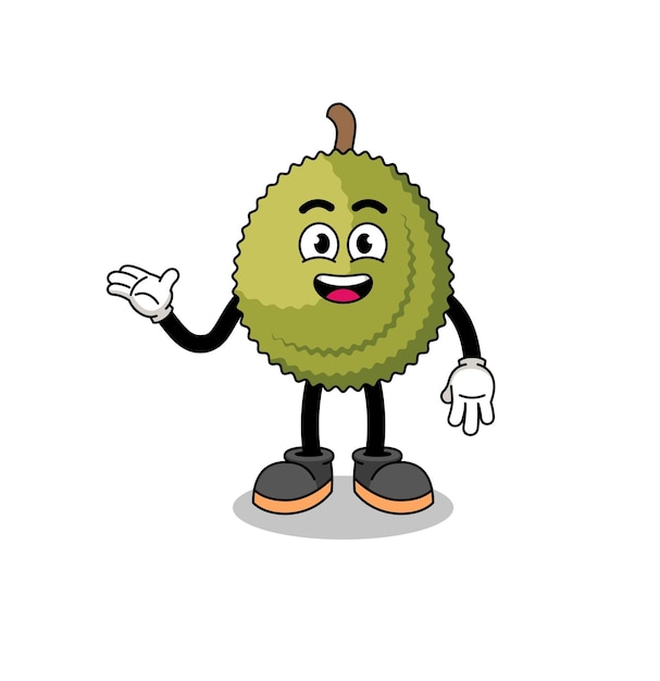 Durian fruit cartoon with welcome pose character design