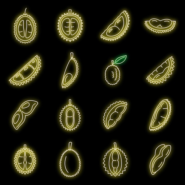 Vector durian fruit icons set outline set of durian fruit vector icons neon color on black