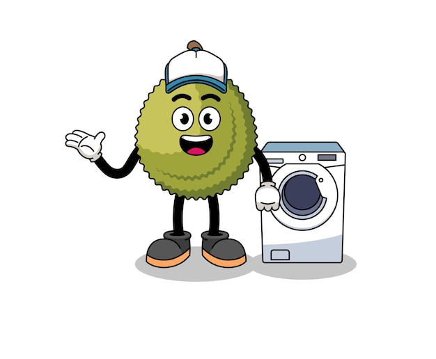 Durian fruit illustration as a laundry man character design