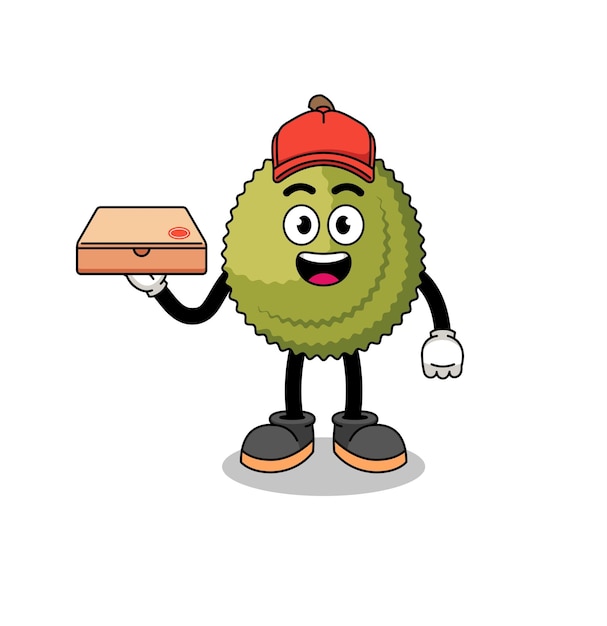 Durian fruit illustration as a pizza deliveryman character design