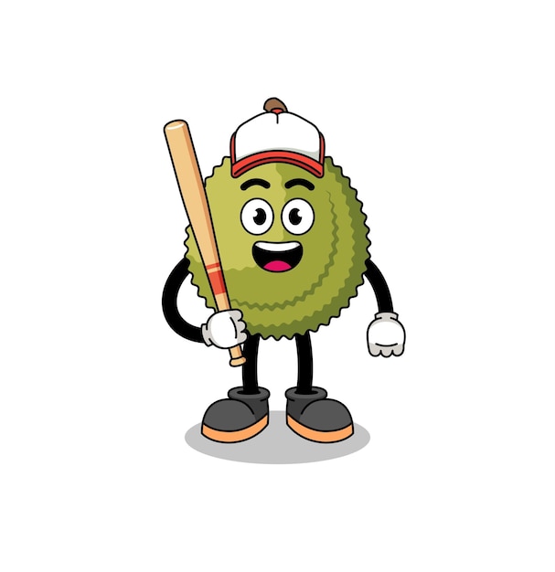 Durian fruit mascot cartoon as a baseball player character design